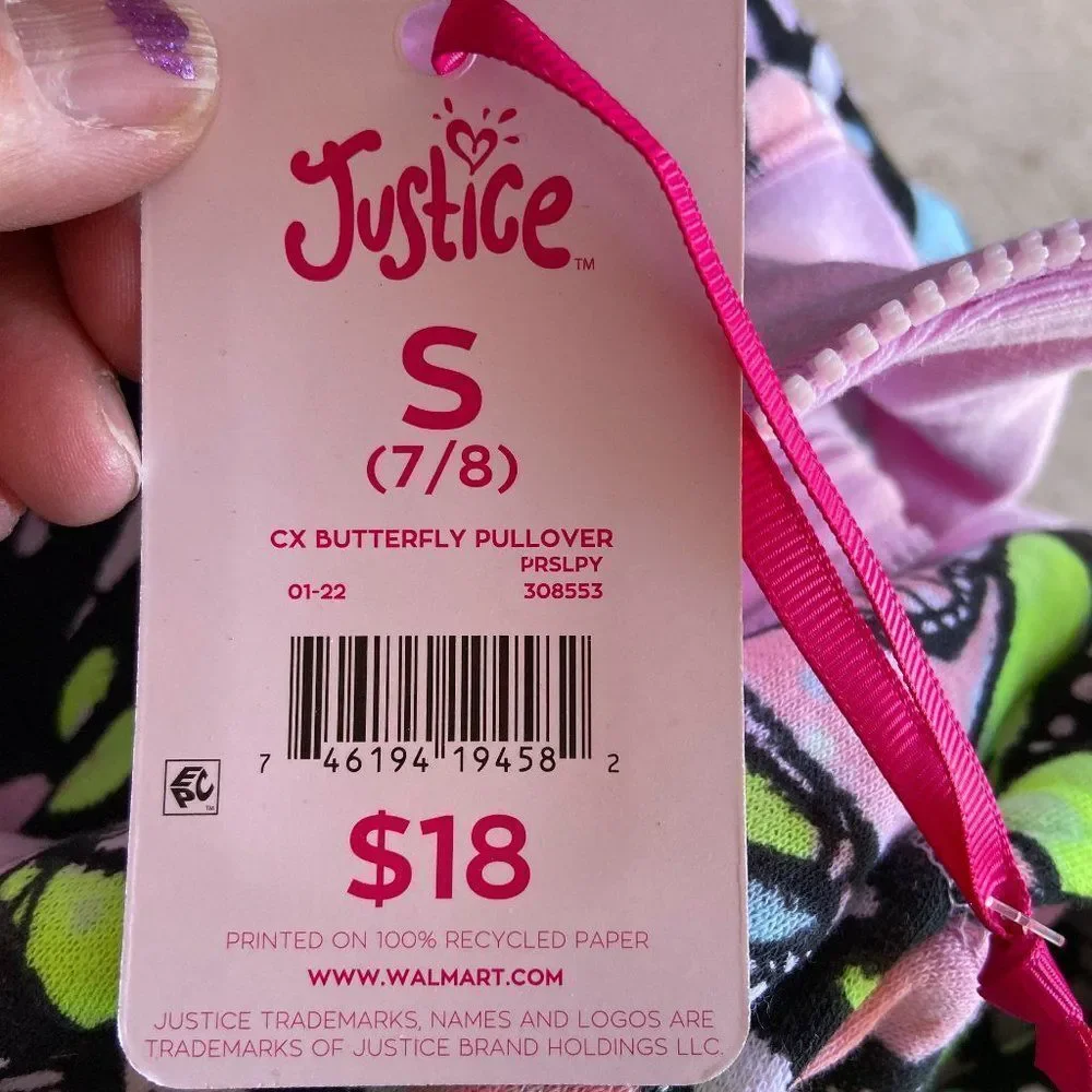 Justice Girls Pink/Black Half Zip Sweatshirt Size Small Long Sleeve Butterfly